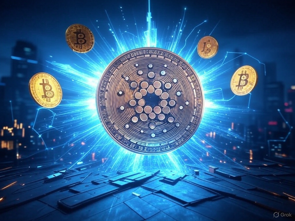 Cardano shines in this cyber-art vision of crypto dominance.